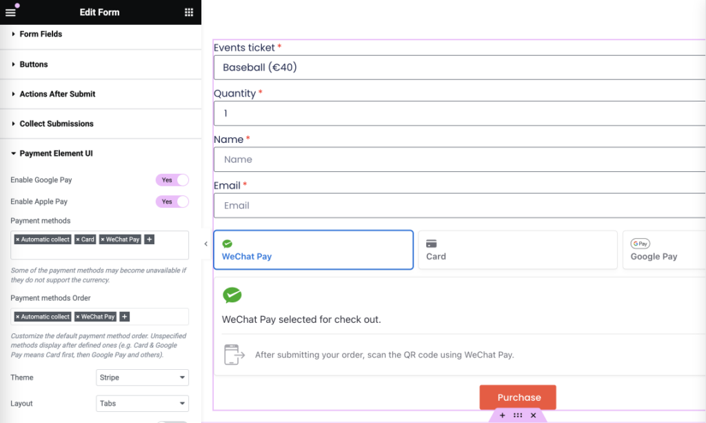 elementor stripe wechat pay